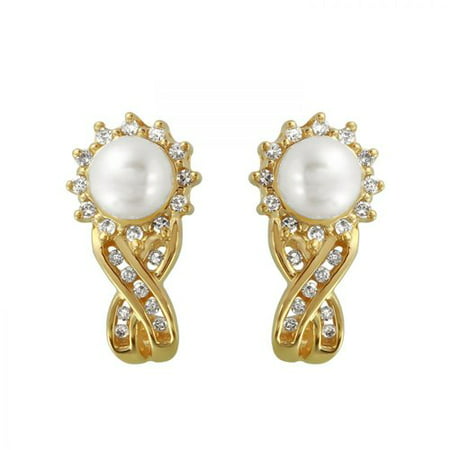 Ladies 0.32 Carat Freshwater Pearl And Diamond 14K Yellow Gold Earrings