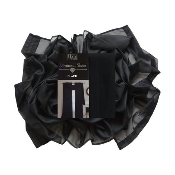 Black Single Sheer Voile Window Curtain Panel: 55"W x 84"L, Fully Hemmed, Rod Pocket