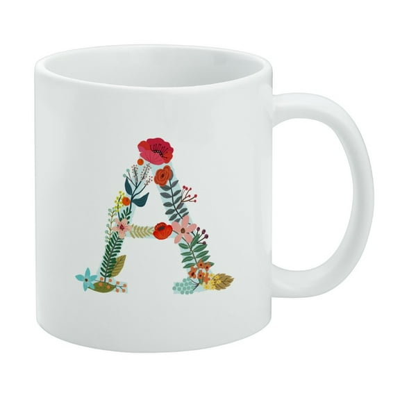 Letter A Floral White Mug