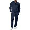 thumbnail image 2 of yuCgh Men's Classic Casual Trendy 2-Piece Set, Waffle Knit Stand Collar Quarter Zip Pocket Hoodie and Elastic Waist Pants, Stylish Outfit for Sports and Leisure Wear,Navy M, 2 of 6