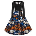 thumbnail image 3 of Riecok Halloween Dresses for Women Casual Spring Autumn Prints All-match Long Sleeve Fashion Flowy Evening Party V-Neck Orange XL, 3 of 5