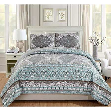 Fancy Linen 3pc Quilted Coverlet, Teal California King Bedspread