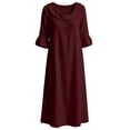 thumbnail image 7 of Sokhug Women's Maxi Dress Cowl Neck 3/4 Ruffle Sleeve Cotton Blend Summer Solid Color Midi Dress with Pockets, 7 of 7