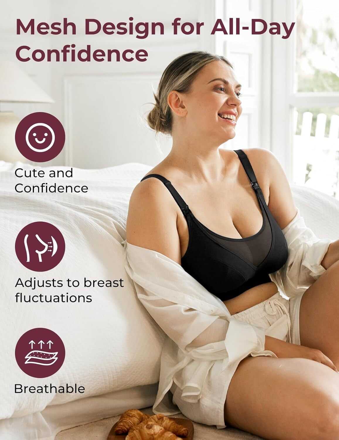 Momcozy Mesh Support Pumping Bra Hands Free Suitable for 36C-44G, HF018 Comfortable Plus Size Pumping and Nursing Bra in One