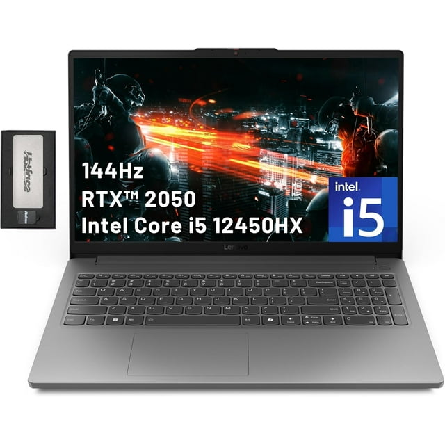Lenovo LOQ 15.6" 144Hz FHD Gaming Laptop, Intel Core i5-12450HX, NVIDIA GeForce RTX 2050 4GB GDDR6, 16GB DDR5, 1TB PCIe SSD, Wi-Fi 6, HD 720p Camera, Win 11 Home, Grey, 256GB Docking Station Set