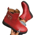 thumbnail image 5 of NexTorq Leather Ankle Boots for Women Low Heel Chunky Heeled Short Boots Round Toe Dress Booties with Side Zipper & Buckle Comfortable Non-Slip Fashion Casual Winter Fall Shoes Red US-5.5 (EU-36), 5 of 6