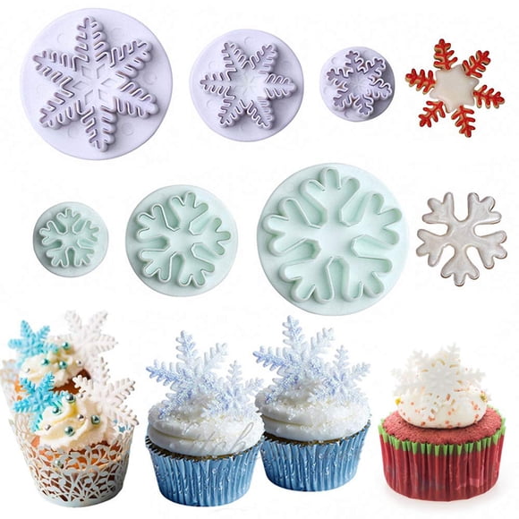 6Pcs/Set Christmas Snowflake Fondant Cutter, Snowflake Plunger Fondant Embossing Mold Cookie Cutter Frozen Cake Toppers Decorations Kids Birthdays Cupcake Decorating Supplies