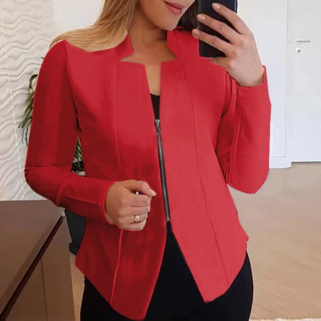 Simua Fashion Women's Open Front Cardigan Solid Color Long Sleeves Work Blazer Casual Zip Up Jacket