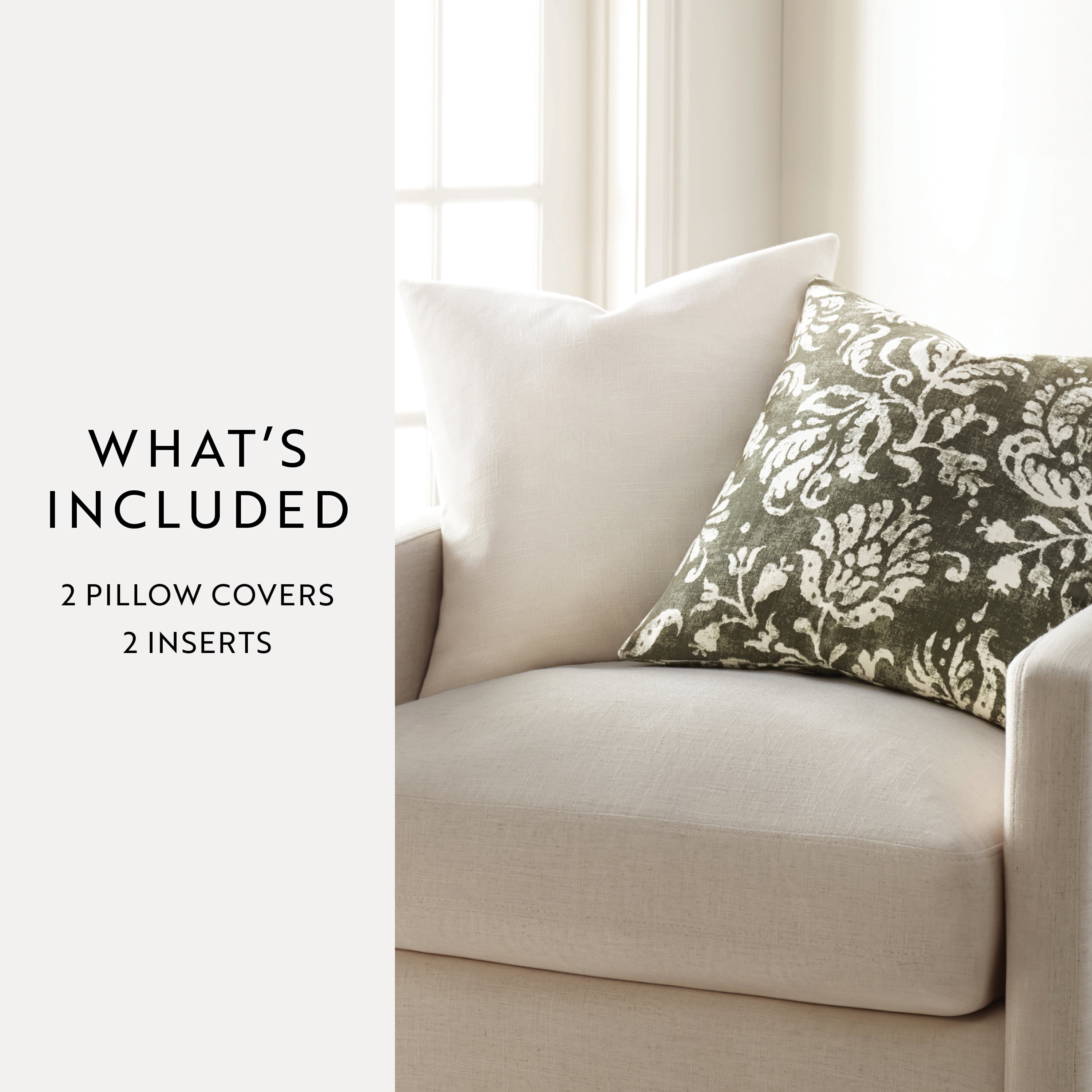 Noble Linens 2-Pack Cotton Slub Decor Throw Pillows - Distressed Floral Olive
