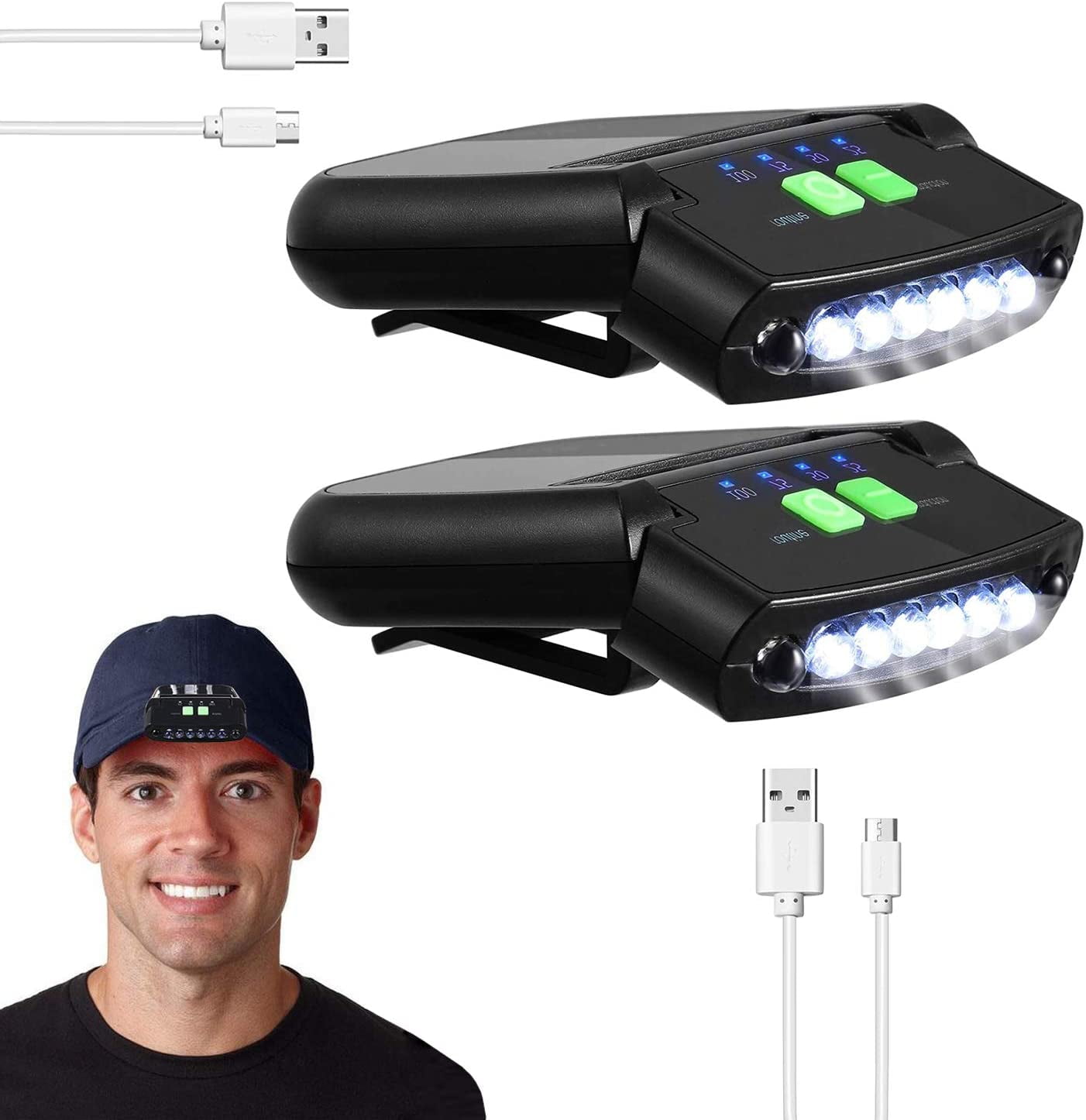 Bright 5 LED Clip on Hat Head Cap Light headlamp Flashlight Adjustable Angle 