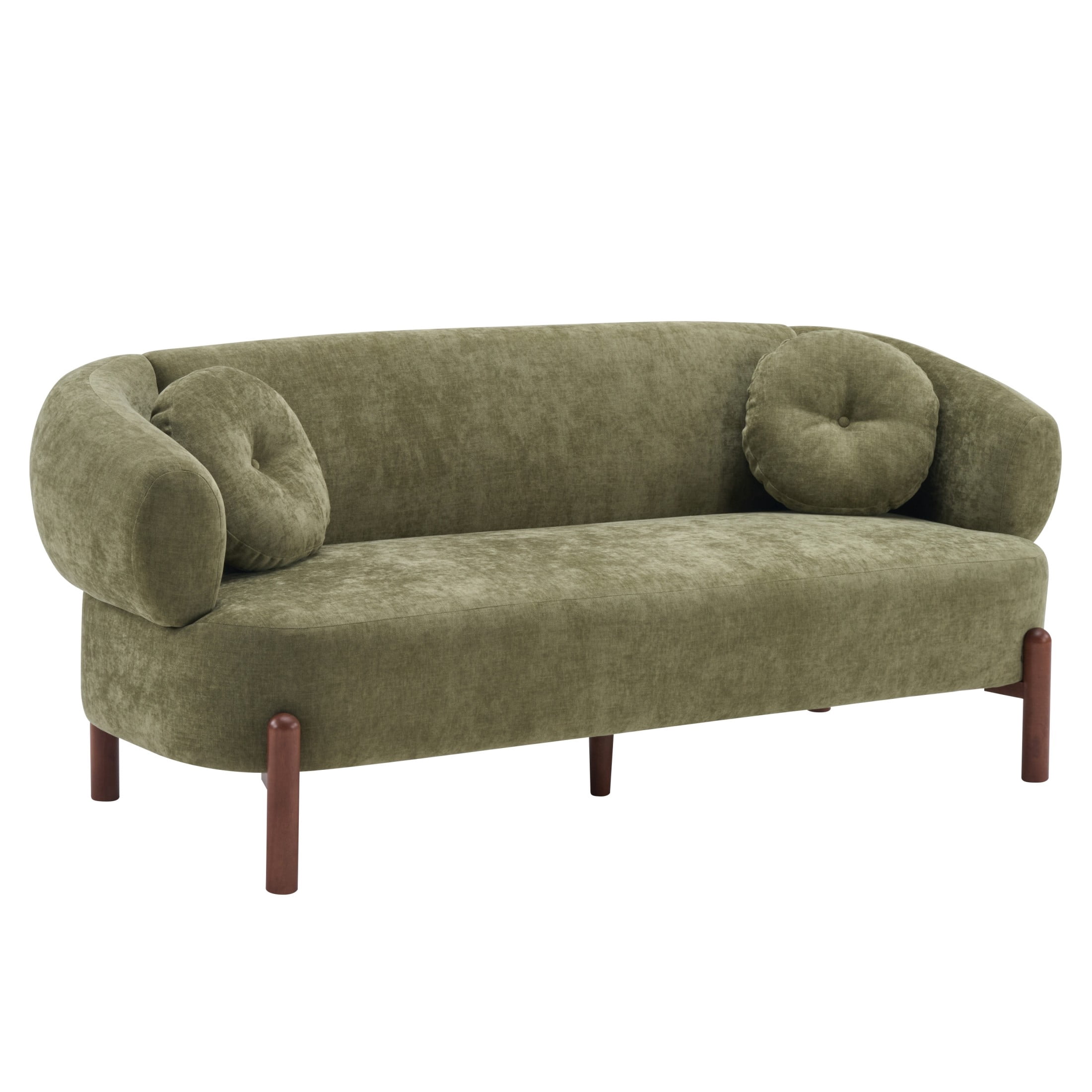 Christopher Knight Home Modern Curved Upholstered Sofa with Round Pillows, Birch Wood Legs, Olive Green