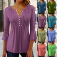 thumbnail image 6 of gakvbuo 3/4 Sleeve Tops For Women Buttons Up Tunic Tops V-Neck Pleated Ruffle Flare Sleeve Button Shirts Tunic Tops Blouses Cute Spring Summer Top Dressy Casual Work Shirts, 6 of 6