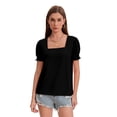 thumbnail image 5 of Women's 2-Pack Casual Loose T-Shirts Square Neck Ruffle Puff Sleeve Short Sleeve Summer Tops Black/pinkstripe, 5 of 7