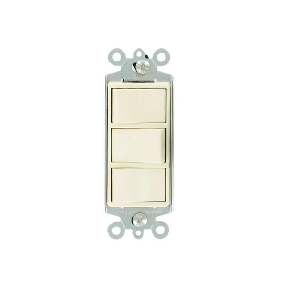 Leviton Almond Decora Triple Rocker Wall Light Switch Triplex 15A 1755-A