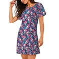 thumbnail image 2 of Rateoe flower Skull leaf colorful Print Women’s Nightdress – Cozy Cotton Short-sleeved Sleep Shirt, Loose-Fit Sleepwear, Perfect for Relaxing and Sleeping, 2 of 6