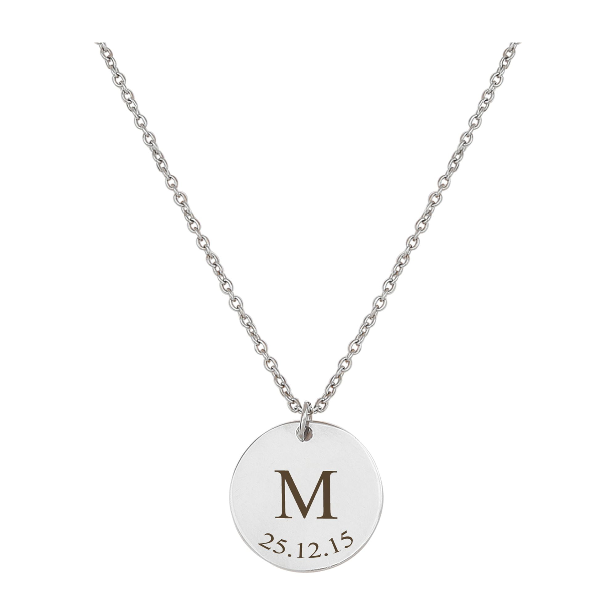 Personalized Silver Initial Date Disc Necklace - Mother's Day Gift for Mom - Engravable Jewelry for Her - Custom Anniversary Pendant - Ships Next Day!
