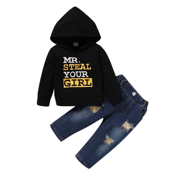 Saeaby Long Sleeve Hoodie with Tops Jeans Pants Letter Print, (Baby Boy)