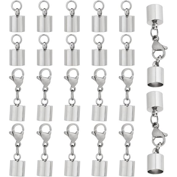 20 Pairs Stainless Steel Cord Ends Caps Connector with Jump Rings and Lobster Claw Clasps Leather Cord Ends Terminators Crimp End Tips for DIY Making