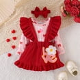 thumbnail image 2 of KKBOTIVE Valentine's Day Baby Girl Outfit Cute Heart Romper Overalls Headband Three Piece Set for Toddler Daily Wear, White Size: 9-12 Months, 2 of 9
