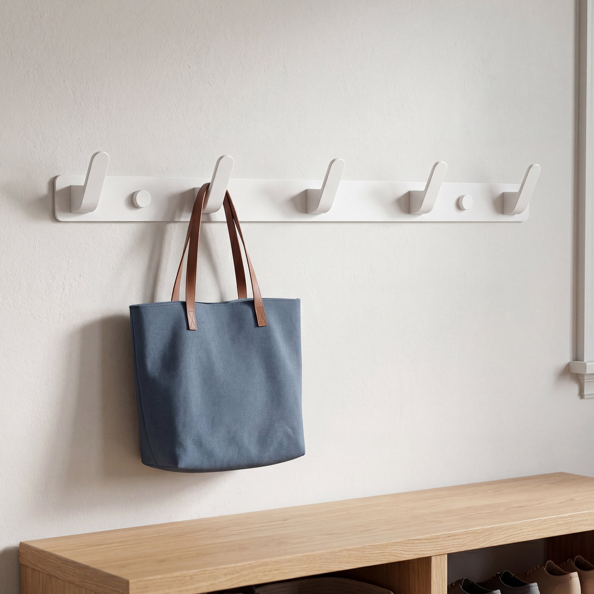 Unique Bargains Coat Rack Wall Mount for Entryway Bathroom Bedroom White 5 Hooks
