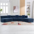 thumbnail image 6 of Harper & Bright Designs Chenille Floor Sofa Curved Couch Set, Modern Compressed Foam Sectional Sofa with Three Throw Pillows for Living Room, 136.6" Blue, 6 of 18