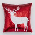 thumbnail image 1 of JilgTeok - Almohada navideña moderna y genial con cabeza de ciervo y copo de nieve de lentejuelas de doble cara en rojo, 1 of 5