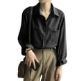 thumbnail image 2 of Yigetop Button Up Shirt Women, Loose Solid Color Temperament Design Casual and Versatile Long Sleeved Top Long Sleeve Shirts for Women Black L, 2 of 5