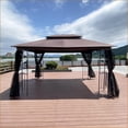 thumbnail image 6 of Patio Gazebo 13'x10', Double Roof, Detachable Mosquito Net, For Lawn Garden Deck, Walnut Brown Top | Metal | Rectangle, 6 of 21