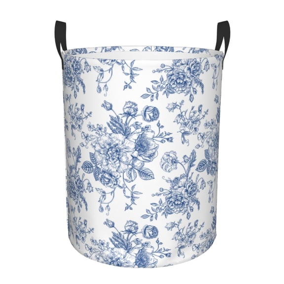 Rateoe Rose Flowers Pattern Round Laundry Hamper Basket, Tall Hamper Basket for Blanket Storage, Nursery Clothes Hamper for Laundry in Bedroom and College Dorm-Small