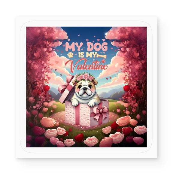 My Dog Is My Valentine Cute Bulldog in Gift Box Vinyl Sticker Dog Lover Gifts Idea Waterproof Decal Art Decor - 03006