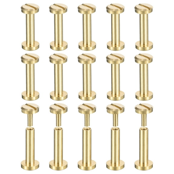 30Pack Brass Chicago Screws, 12x6mm Post Nail Stud Rivets for Leather Crafts