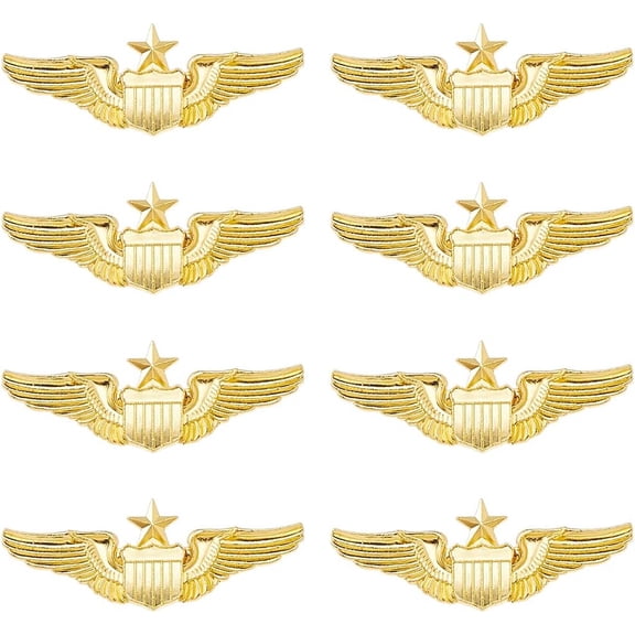 8Pcs Wings Pin Gold Wing Pilot Badge Pilot Costume Lapel Pin Alloy Brooch Air Force Wing Pins Metal Aviator Brooch for Hat Shirt Jacket Uniform Costume DIY Making
