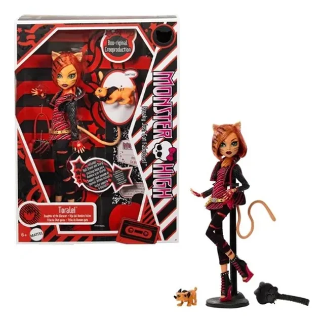 Monster High Boo-riginal Creeproduction Muñeca, Toralei Reproducción Coleccionable con Soporte para muñecas, Diario y Colmillos Dulces de Tigre con Dientes de Sable de Mascotas