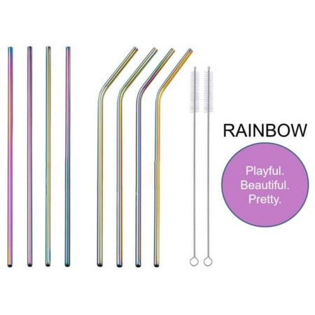 - Premium Stainless Steel Metal Rainbow Drinking Straw 4 Bent Straws & 1 Brush Reusable Eco-friendly