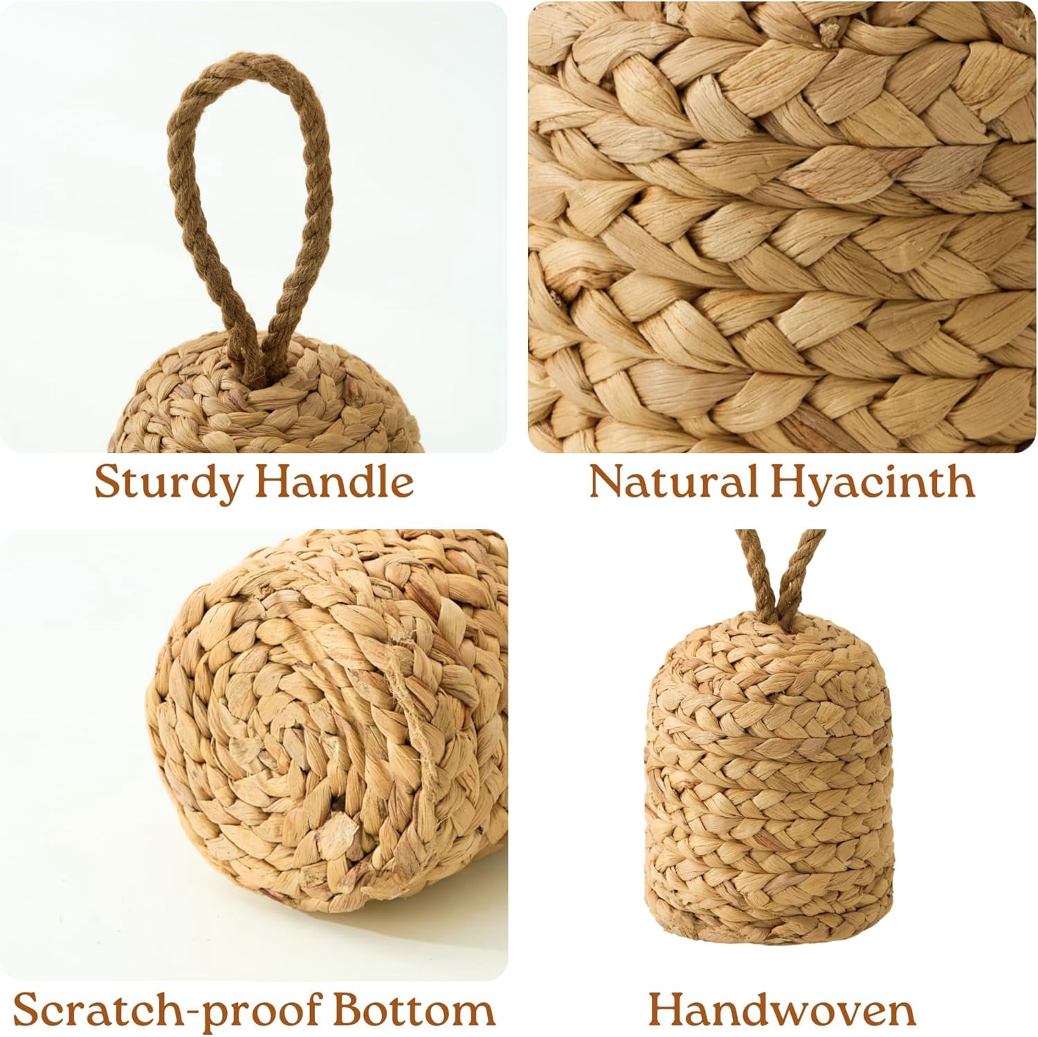 4.4lbs Natural Door Stopper for Bottom of Door Decorative Heavy Duty Door Stop with Handle Wicker Cute Door Stopper for Modern Farmhouse Water Hyacinth Home Decor 4.7"D x 6.3"H (Cylinder)