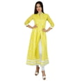 thumbnail image 5 of Bimba Women Long A-Line Kurti Indian Ethnic 3/4 Sleeve Blouse-Yellow, 5 of 8