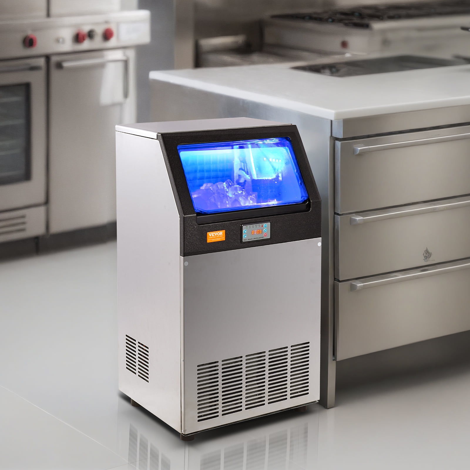 VEVOR 110V Commercial Ice Maker 265LBS/24H, 750W Stainless Steel Ice Machine with 55LBS Storage Capacity, 126 Ice Cubes Ready in 11-15Mins