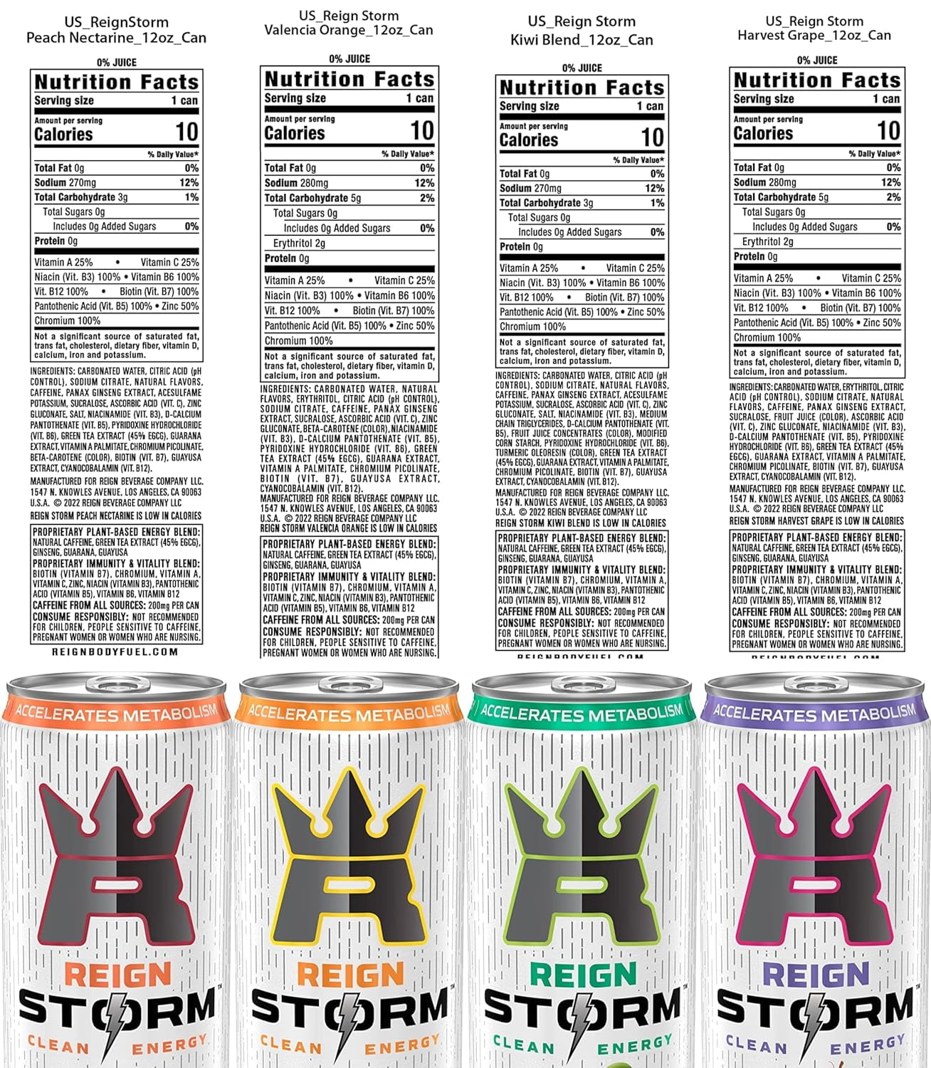 REIGN Storm Fitness & Wellness Energy Drink 4 Flavor Variety Pack 12 Fl Oz (Pack of 8)