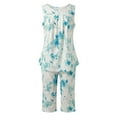 thumbnail image 6 of LEKDFST Womens Sleeveless Pajama Sets 2 Piece Sleepwear Summer Lounge Outfits Tanks Capri Pants Ladies Pjs Light Blue XL, 6 of 9