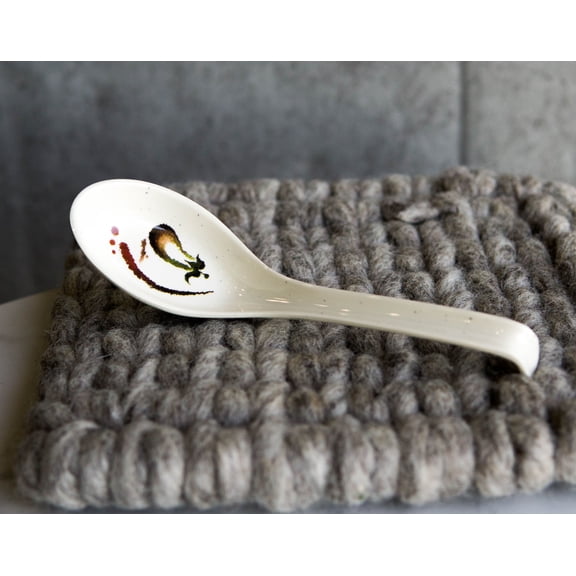 Pack of 6 Melamine Zen Swirl Eggplant Art Ladle Soup Spoon With Notch Hook Ends