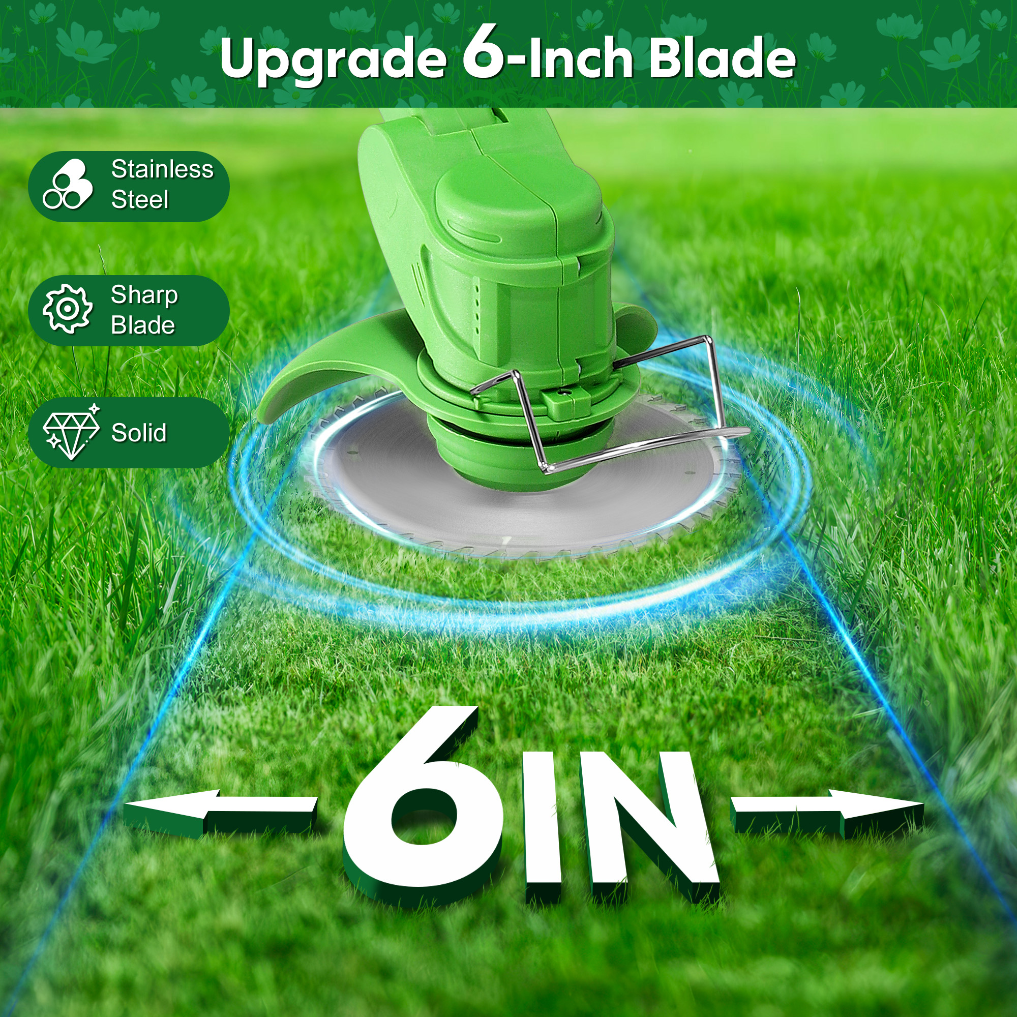 RELOIVE Weed Eater,Cordless Weed Trimmer,Electric Weed Wacker, with 2PCS 3000mAh Batteries and Charger, 5-in-1 String Trimmer with Wheels, 43.3''-53.1'' Adjustable for Garden Yard