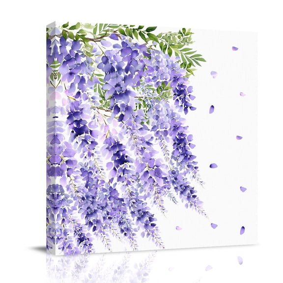 Purple Floral Canvas Wall Art for Living Room, Watercolor Purple Wisteria Leaf Poster Print Painting for Bedroom Office Home Decoration Wall Pictures Prepare To Hang 10"x10"