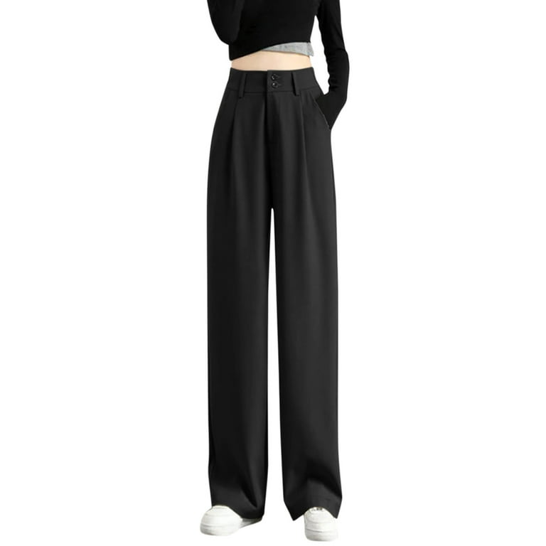 WANYNG women's pants Women's Wide Leg Pants High Elastic Waisted In The  Back Business Work Trousers Long Straight Suit Pants For Summer Dress Black  XL 