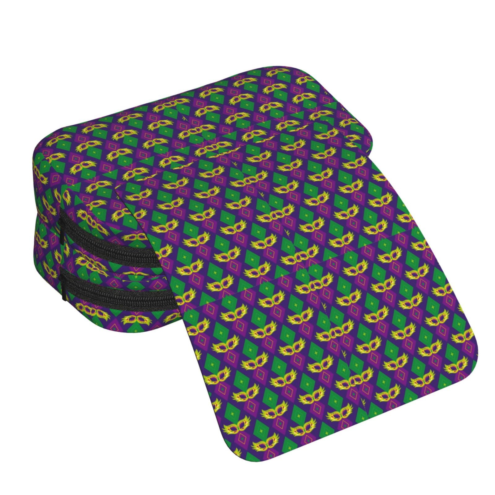 Rateoe Mardi Gras Carnival3 Pattern Double Clamshell Pen Case, Storage Organizer with Two Zipper Compartments– Holds Up to 50 Pencils & Pens