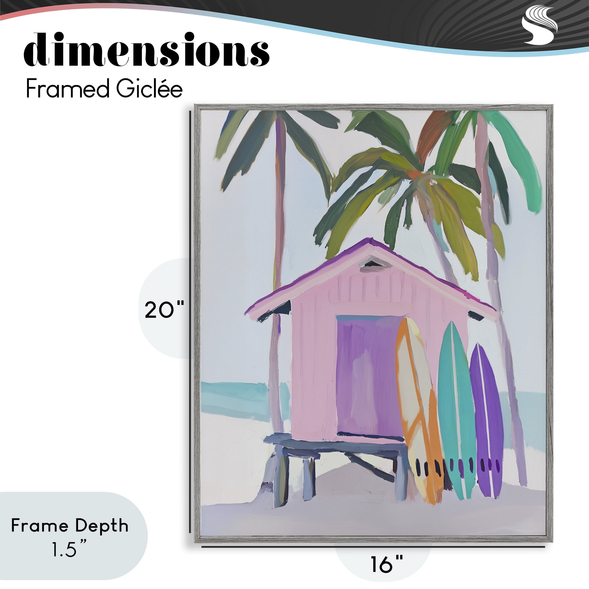 Stupell Industries Pink Beach Hut with Surfboards Gray Framed Giclee Art, design by Sisi and Seb