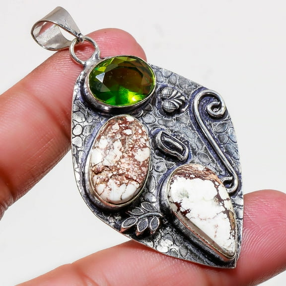 Wild Horse Peridot Gemstone Handmade Fashion Ethnic Pendant Jewelry 2.80" SA 544