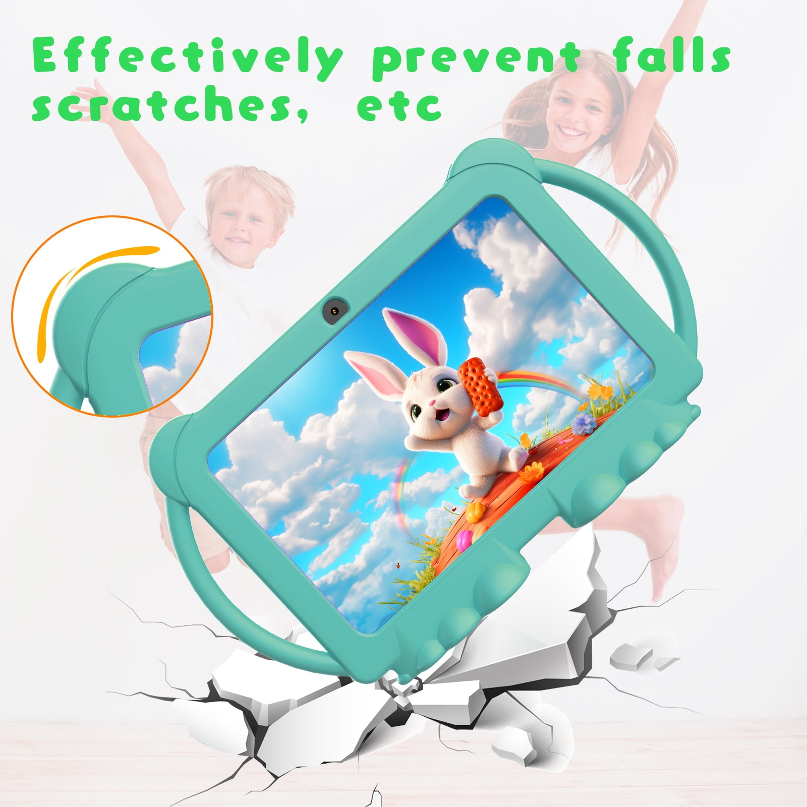 Kids Tablet, 7 inch Android Tablet for Kids, 4GB RAM 32GB ROM 1024GB Expand, Toddler Tablet with Parental Control, IPS Screen, Dual Camera, Educational, Games, Shockproof Case for Boys/Girls, Green
