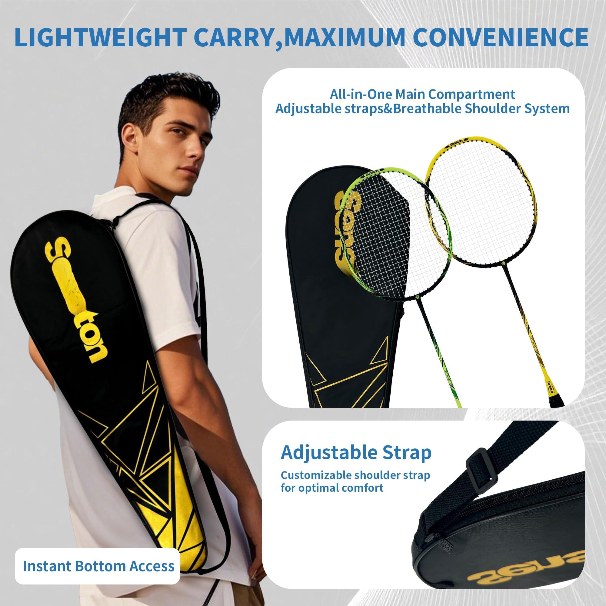 Carbon Composite Badminton Rackets For Beginners - Complete 2-player Kit With Bag | Lightweight & Easy To Use Backyard  Park Indoor Outdoor Play