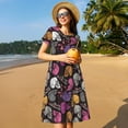 thumbnail image 4 of Balery Halloween Skeleton Pattern Womens Dresses Loose Short sleeve Sundresses Swimsuit Coverup 2025 Summer Casual Dress for Women - A-Line Swing Dress, 4 of 6