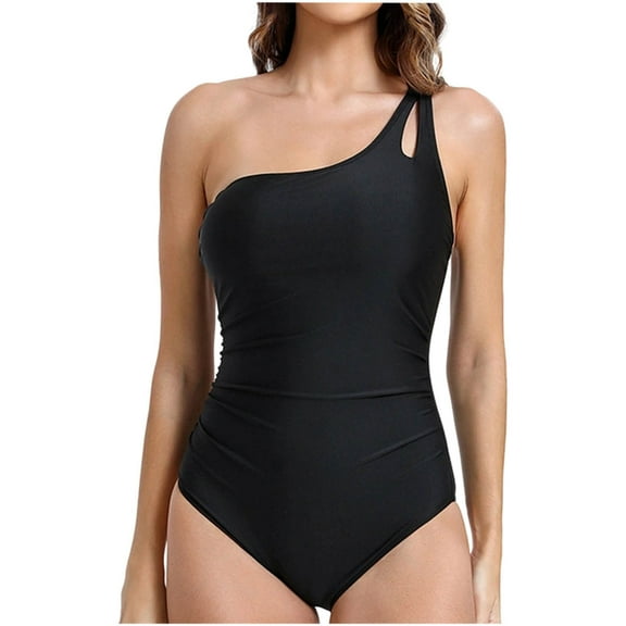 PuLe One Shoulder One Piece Swimsuit for Women Tummy Control Bathing Suits Modest Full Coverage Keyhole Swimwear 